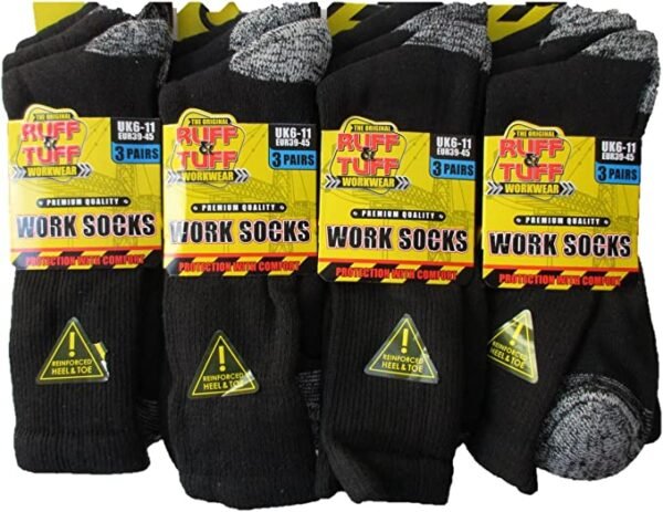 6pairs Mens Long Chunky Thermal Socks Walking Hiking Winter Warm Work Socks UK Shoe Size 6-11 Black