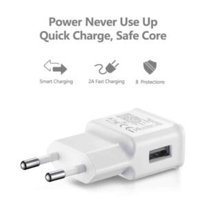 USB Mains Charger Plug 2AMP White