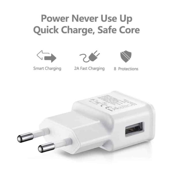USB Mains Charger Plug 2AMP White