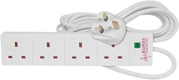 4 Way 2M Surge Protected White