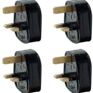 4 Pack UK 3 Pin 13A Fused Mains Plugs - Black