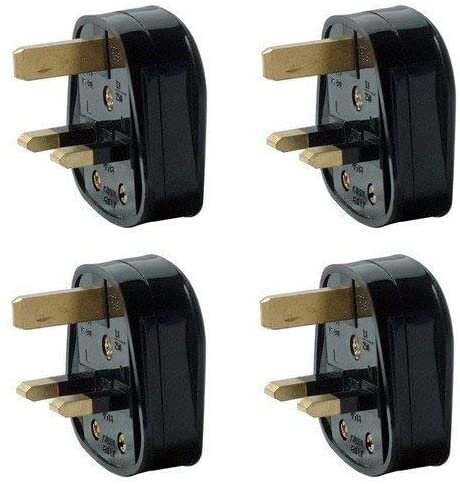 4 Pack UK 3 Pin 13A Fused Mains Plugs - Black
