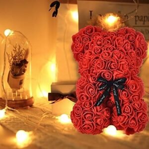 Red Rose Bear - Gifts for Women - Rose Flower Bear Hand Made Rose Teddy Bear