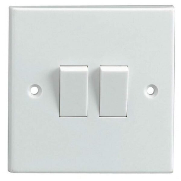 Mr Gadget's Solutions 2 GANG 2 WAY DOUBLE LIGHT SWITCH WHITE PLASTIC 10 AMP SINGLE PLATE