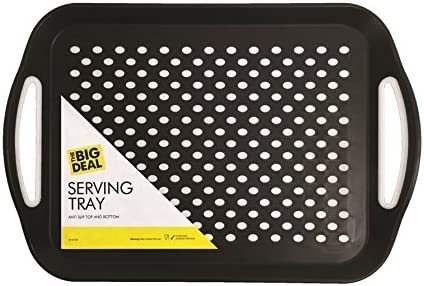 The Big Deal 1x Rectangular Non-Slip Serving Tray - Black, Grey or White, Colour at Random - Ideal for Dinner / Drinks)