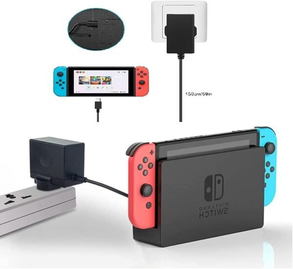 Mr.Gadget Solutions Compatible AC Adapter Charger For Nintendo Switch & Lite, Compatible With Nintendo Switch - Fast Travel Wall Charger USB C 15V/2.6A Power Supply, Supports TV Mode and Dock Station
