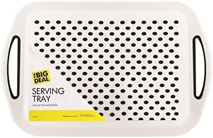 The Big Deal 1x Rectangular Non-Slip Serving Tray - Black, Grey or White, Colour at Random - Ideal for Dinner / Drinks)