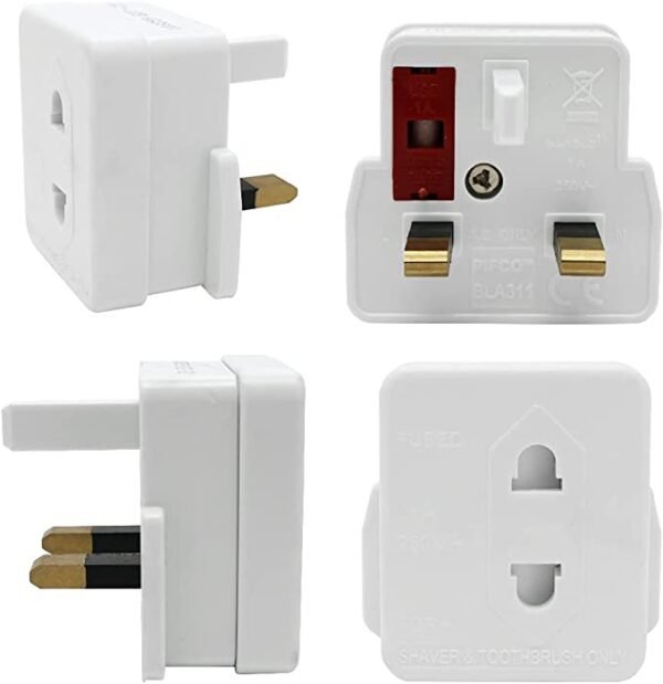 Mr.Gadget Solutions White UK 2 Pin To 3 Pin 1A Fuse Adaptor Plug For Shaver/Toothbrush - PACK OF 2