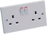 Double Wall Socket & Back Box Pattress. Twin 2 Gang Switched Plug Electrical