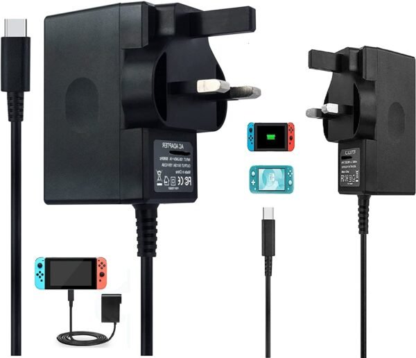 Mr.Gadget Solutions Compatible AC Adapter Charger For Nintendo Switch & Lite, Compatible With Nintendo Switch - Fast Travel Wall Charger USB C 15V/2.6A Power Supply, Supports TV Mode and Dock Station