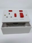 1 Gang 45 Amp Double Cooker Wall Switch Socket Unit with Two Red Neon Power Indicators - White