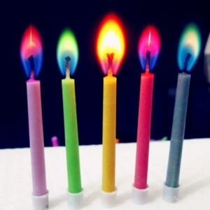 Unique and high quality birthday candles with colourful flames.