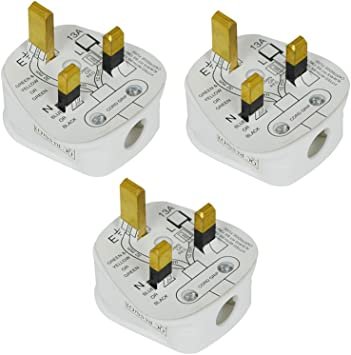 Status 13 A 3-Pin Plug - White (Pack of 3)