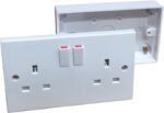 Double Wall Socket & Back Box Pattress. Twin 2 Gang Switched Plug Electrical