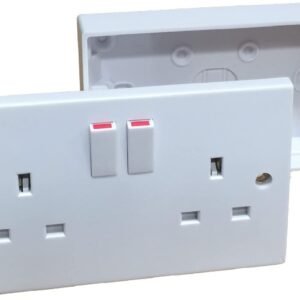 Double Wall Socket & Back Box Pattress. Twin 2 Gang Switched Plug Electrical