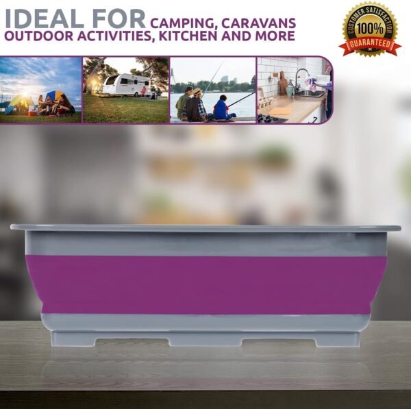 Mr.Gadget's Solutions Collapsible Washing Up Bowl - Portable 10 Litre Water Storage Basin Ideal for Camping, Caravans, Outdoor Activities, Kitchen and More - Purple