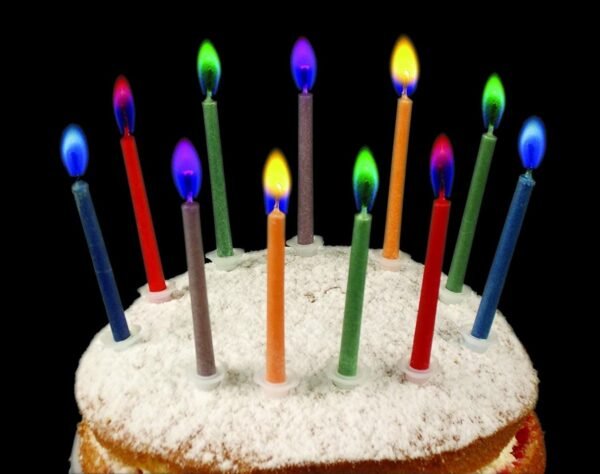 Unique and high quality birthday candles with colourful flames.