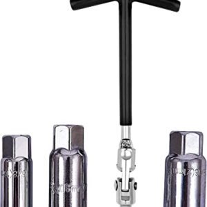 Mr. Gadget's Solutions Spark Plug Wrench Set 16mm 18mm & 21mm Tool Wrench Non-Slip Grip T-Handle Flexible Spanner Socket 4PC T BAR Spark Plug Wrench Set Heavy Duty