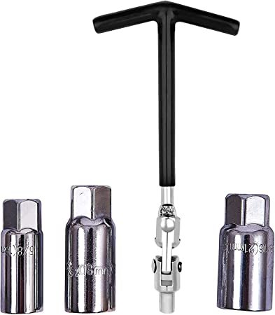 Mr. Gadget's Solutions Spark Plug Wrench Set 16mm 18mm & 21mm Tool Wrench Non-Slip Grip T-Handle Flexible Spanner Socket 4PC T BAR Spark Plug Wrench Set Heavy Duty