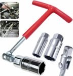 Mr. Gadget's Solutions Spark Plug Wrench Set 16mm 18mm & 21mm Tool Wrench Non-Slip Grip T-Handle Flexible Spanner Socket 4PC T BAR Spark Plug Wrench Set Heavy Duty