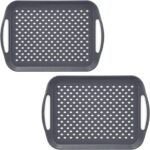 Taylor & Brown 2 x Set of Anti-Slip Rectangular Non-Slip Top and Bottom Plastic Dinner/Drinks Serving Tray with High Grip Rubber Surface, Easy Grip...