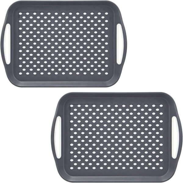 Taylor & Brown 2 x Set of Anti-Slip Rectangular Non-Slip Top and Bottom Plastic Dinner/Drinks Serving Tray with High Grip Rubber Surface, Easy Grip...