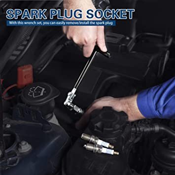 Mr. Gadget's Solutions Spark Plug Wrench Set 16mm 18mm & 21mm Tool Wrench Non-Slip Grip T-Handle Flexible Spanner Socket 4PC T BAR Spark Plug Wrench Set Heavy Duty
