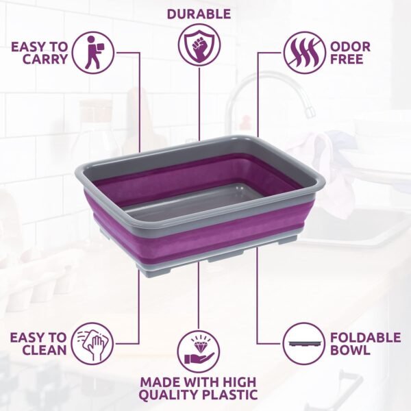 Mr.Gadget's Solutions Collapsible Washing Up Bowl - Portable 10 Litre Water Storage Basin Ideal for Camping, Caravans, Outdoor Activities, Kitchen and More - Purple