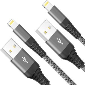Redwey 2Pack 2M/6FT Lightning Cable Nylon Braided Durable Fast Charging Cord Data & Sync Compatible With iPhone 12 Pro Max Mini 11 Pro Max XR XS X 8 7 6 Plus 5s 5 SE-Grey