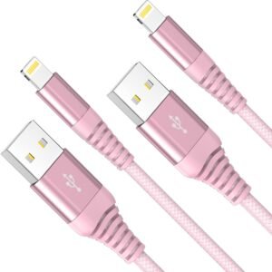 Redwey 2Pack 2M/6FT Lightning Cable Nylon Braided Durable Fast Charging Cord Data & Sync Compatible With iPhone 12 Pro Max Mini 11 Pro Max XR XS X 8 7 6 Plus 5s 5 SE-Pink