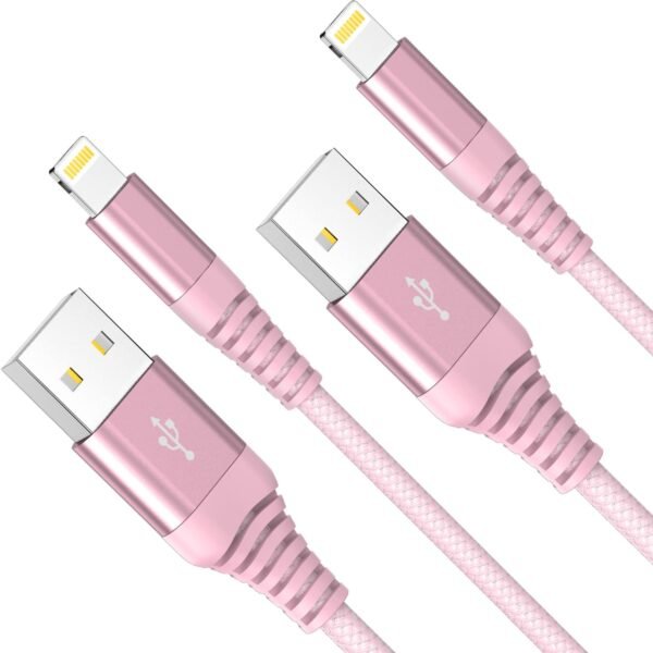 Ankoda 2Pack 2M/6FT Lightning Cable Nylon Braided Durable Fast Charging Cord Data & Sync Compatible With iPhone 12 Pro Max Mini 11 Pro Max XR XS X 8 7 6 Plus 5s 5 SE-Pink