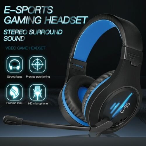 Pro Gaming Headset Headphones G90 Overear Earphones Compatible With PS4, PS5, XBox One, Xbox One S/X, Nintendo Switch / PSP - Blue/Black