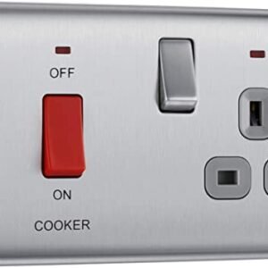 Silver Single Gang 45A Cooker Switch