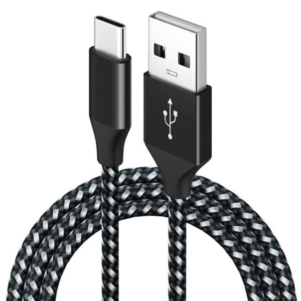 Type C Nylon Braided Cable Black/White 3M