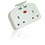 2 Gang 3 Pin to EU Travel Adapter With Dual USB Ports