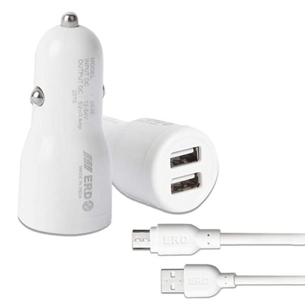USB 3 amp dual port car charger White