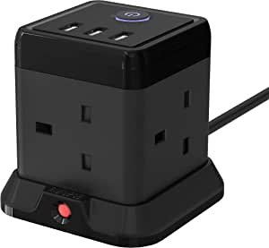 USB Cube Socket 3 Gang Black