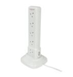 10 Gang Tower 2 USB White with Bottom Frame