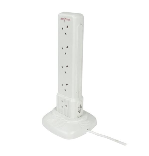 10 Gang Tower 2 USB White with Bottom Frame