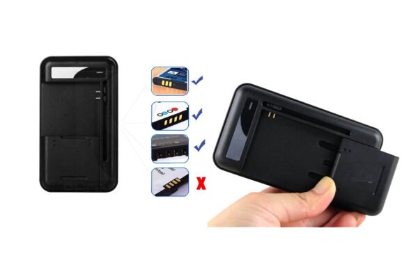 Universal Smart Charger for Mobile Phone and Camera Batteries – Side-Connector Compatible, USB-C Port