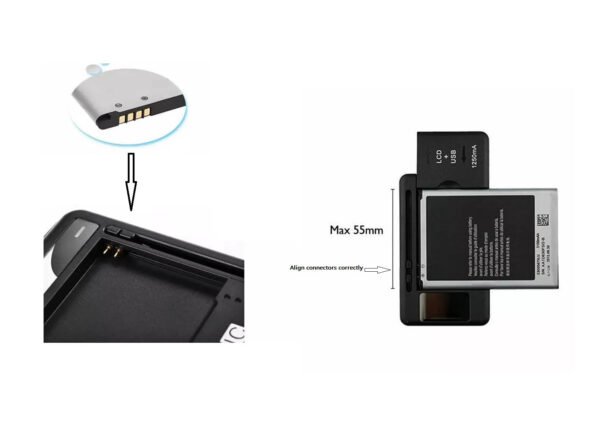 Universal Smart Charger for Mobile Phone and Camera Batteries – Side-Connector Compatible, USB-C Port