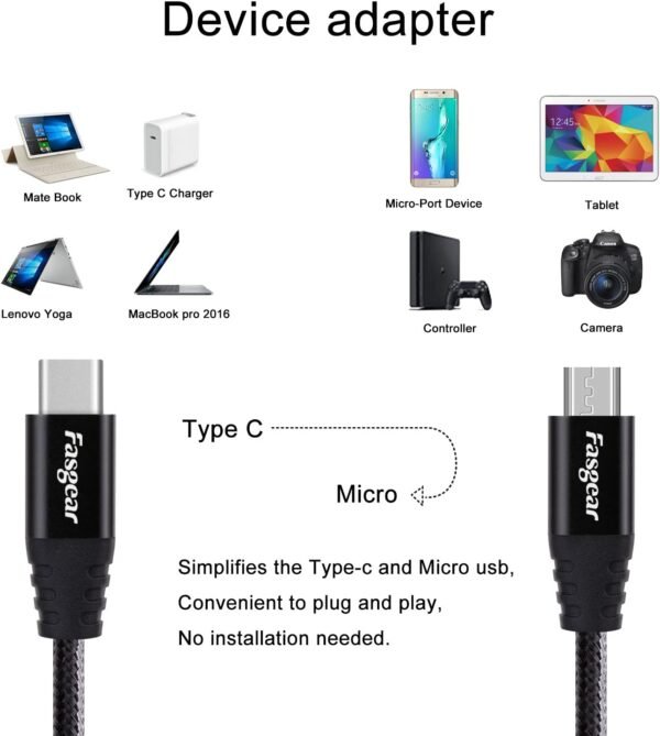 USB Type-C to Micro-B 2.0 Male Cable