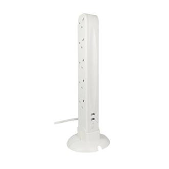 10 Gang Tower 2 USB White with Bottom Frame