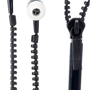 In-Ear Zip Zipper Style Tangle Free Hands Free Headphone Headset Mic Earphones Black