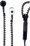 In-Ear Zip Zipper Style Tangle Free Hands Free Headphone Headset Mic Earphones Black