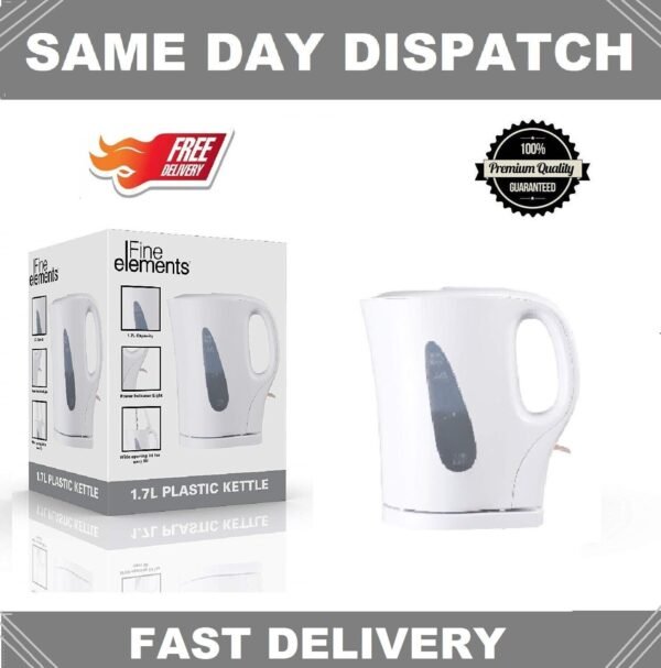 New Fine Elements 1.7lt Plastic Tea Kettle Cordless Kitchen office - White