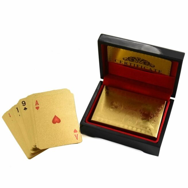 24K GOLD/SIL PLATED PLAYING CARDS POKER GAME DECK WOODEN GIFT BOX 99.9% ...