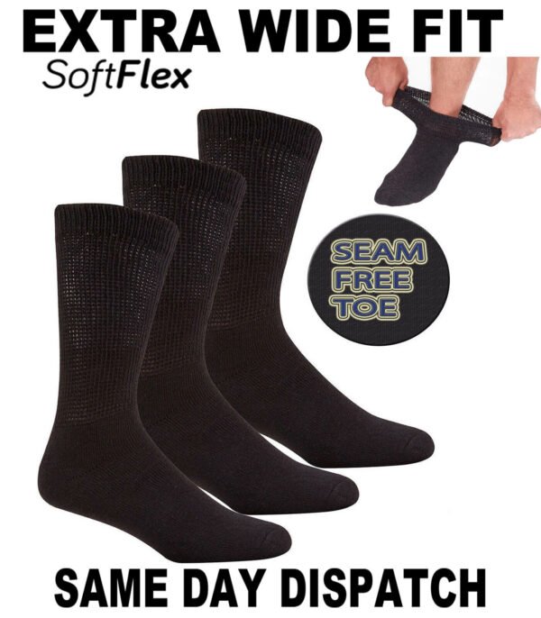 Mens Gentle Grip Socks Non Elastic Soft Top Diabetic COTTON - WOOL- SEAM FREE