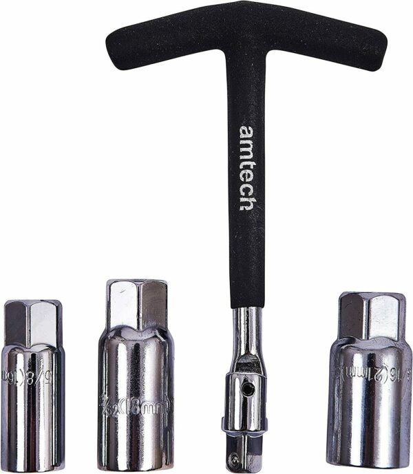 4pc T Bar Spark Plug Wrench Set Removal Tool Swivel Drive 16mm 18mm 21mm -blk