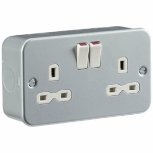 2 Way Double Mains Metal Clad Switched Socket Outlet 13A with Mounting Back Box